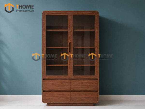 Tủ Kính Gỗ Sồi Tự Nhiên Mini 2 Cánh 0.9m TK-11SN
