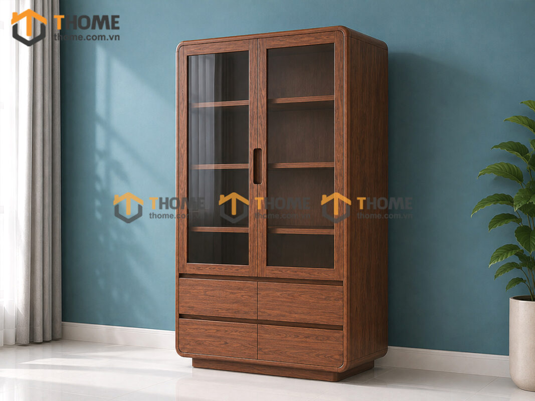 Tủ Kính Gỗ Sồi Tự Nhiên Mini 2 Cánh 0.9m TK-11SN
