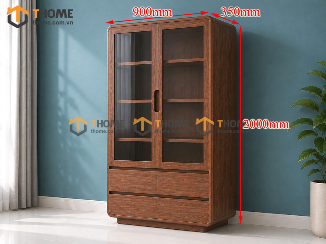 Tủ Kính Gỗ Sồi Tự Nhiên Mini 2 Cánh 0.9m TK-11SN