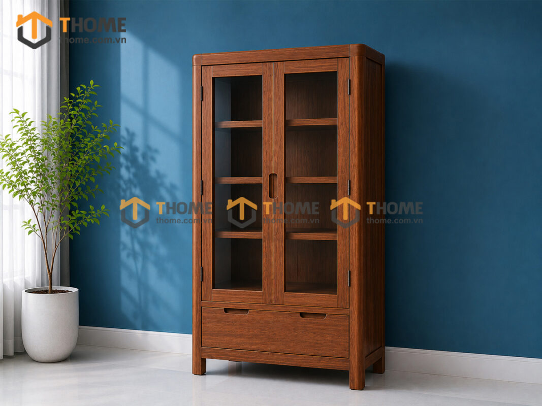 Tủ Kính Gỗ Sồi Tự Nhiên Nova 2 Cánh 0.9m TK-10SN
