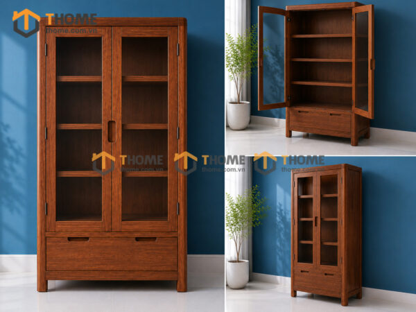 Tủ Kính Gỗ Sồi Tự Nhiên Nova 2 Cánh 0.9m TK-10SN