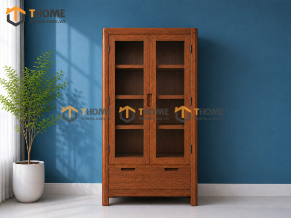 Tủ Kính Gỗ Sồi Tự Nhiên Nova 2 Cánh 0.9m TK-10SN