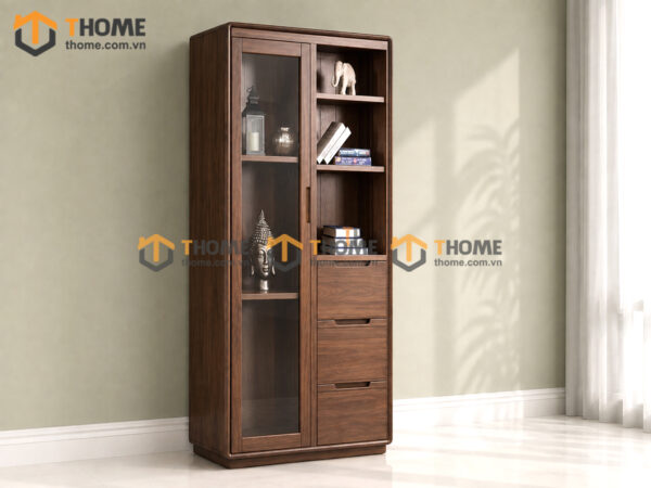 Tủ Kính Gỗ Sồi Tự Nhiên 3 Hộc Kéo Bên Phải 0.9m TK-14SN