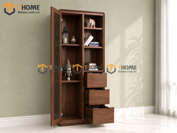 Tủ Kính Gỗ Sồi Tự Nhiên 3 Hộc Kéo Bên Phải 0.9m TK-14SN
