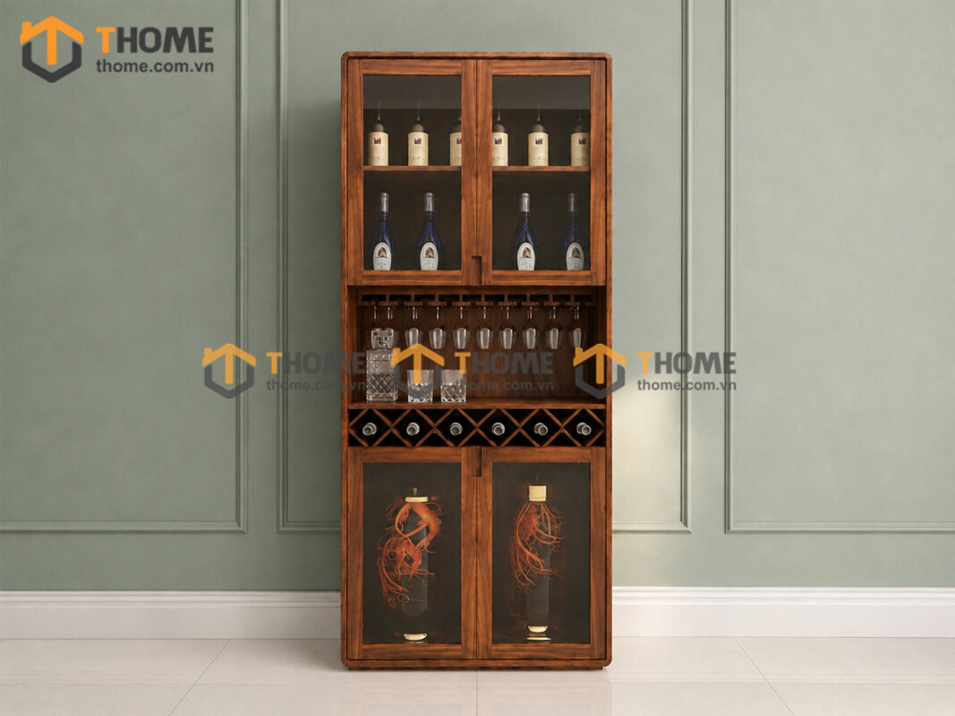 Tủ Kính Gỗ Sồi Tự Nhiên 4 Cánh Kính 0.9m TK-16SN