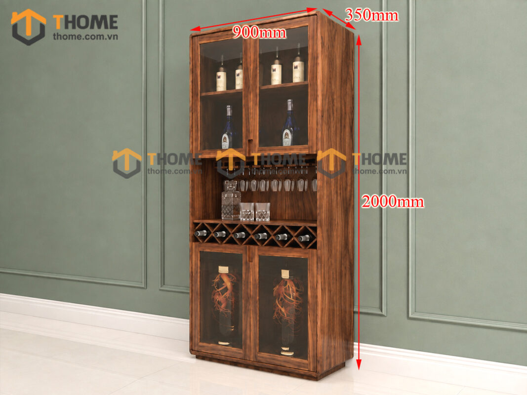 Tủ Kính Gỗ Sồi Tự Nhiên 4 Cánh Kính 0.9m TK-16SN