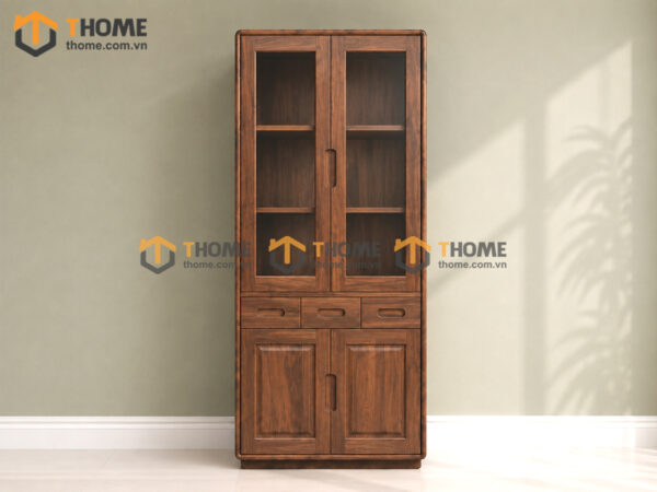 Tủ Kính Gỗ Sồi Tự Nhiên 3 Hộc Kéo Giữa 0.9m TK-13SN