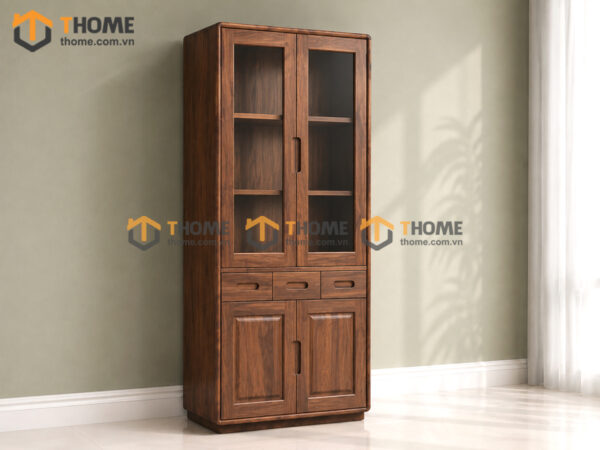 Tủ Kính Gỗ Sồi Tự Nhiên 3 Hộc Kéo Giữa 0.9m TK-13SN