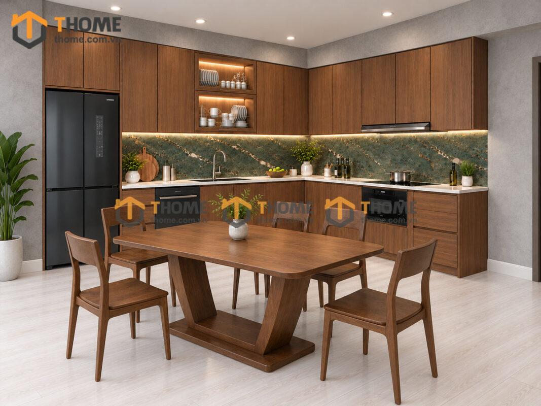 Thiết Kế Bộ Phòng Ăn Gỗ Sồi Tự Nhiên Số 11 Cánh Veneer TKPA-11SN
