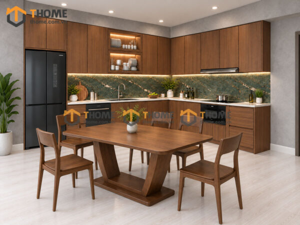 Thiết Kế Bộ Phòng Ăn Gỗ Sồi Tự Nhiên Số 11 Cánh Veneer TKPA-11SN