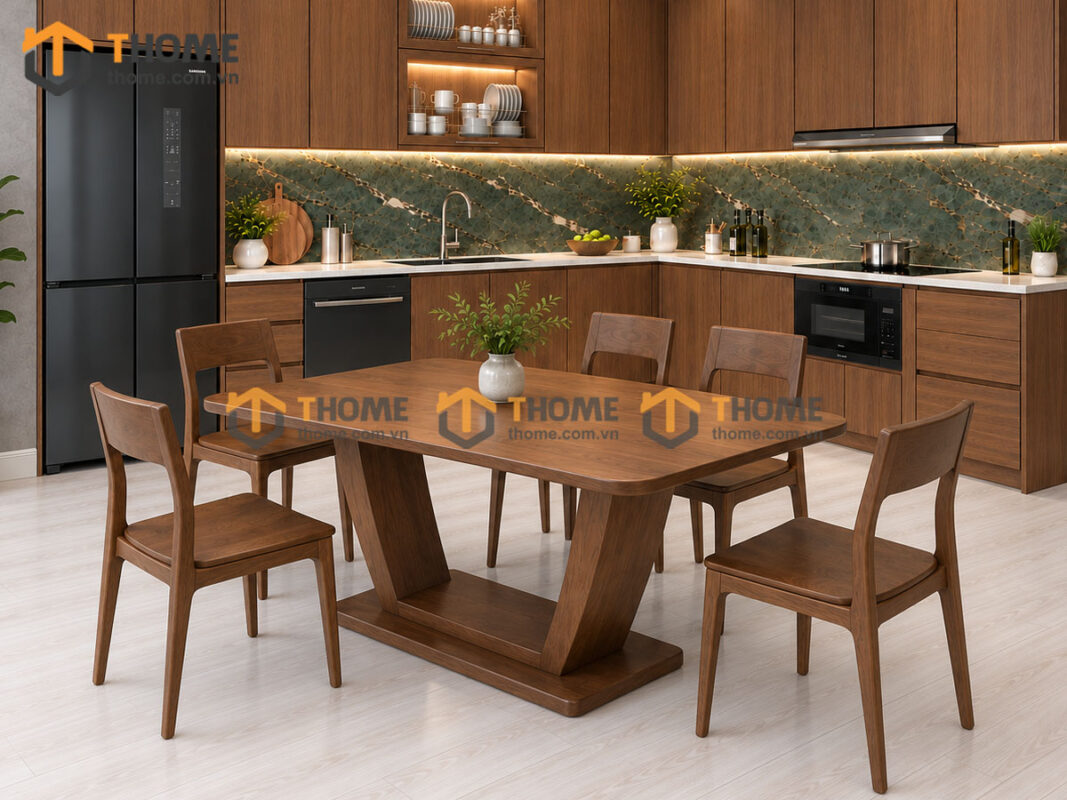 Thiết Kế Bộ Phòng Ăn Gỗ Sồi Tự Nhiên Số 11 Cánh Veneer TKPA-11SN