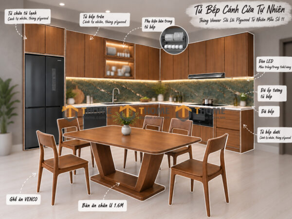 Thiết Kế Bộ Phòng Ăn Gỗ Sồi Tự Nhiên Số 11 Cánh Veneer TKPA-11SN