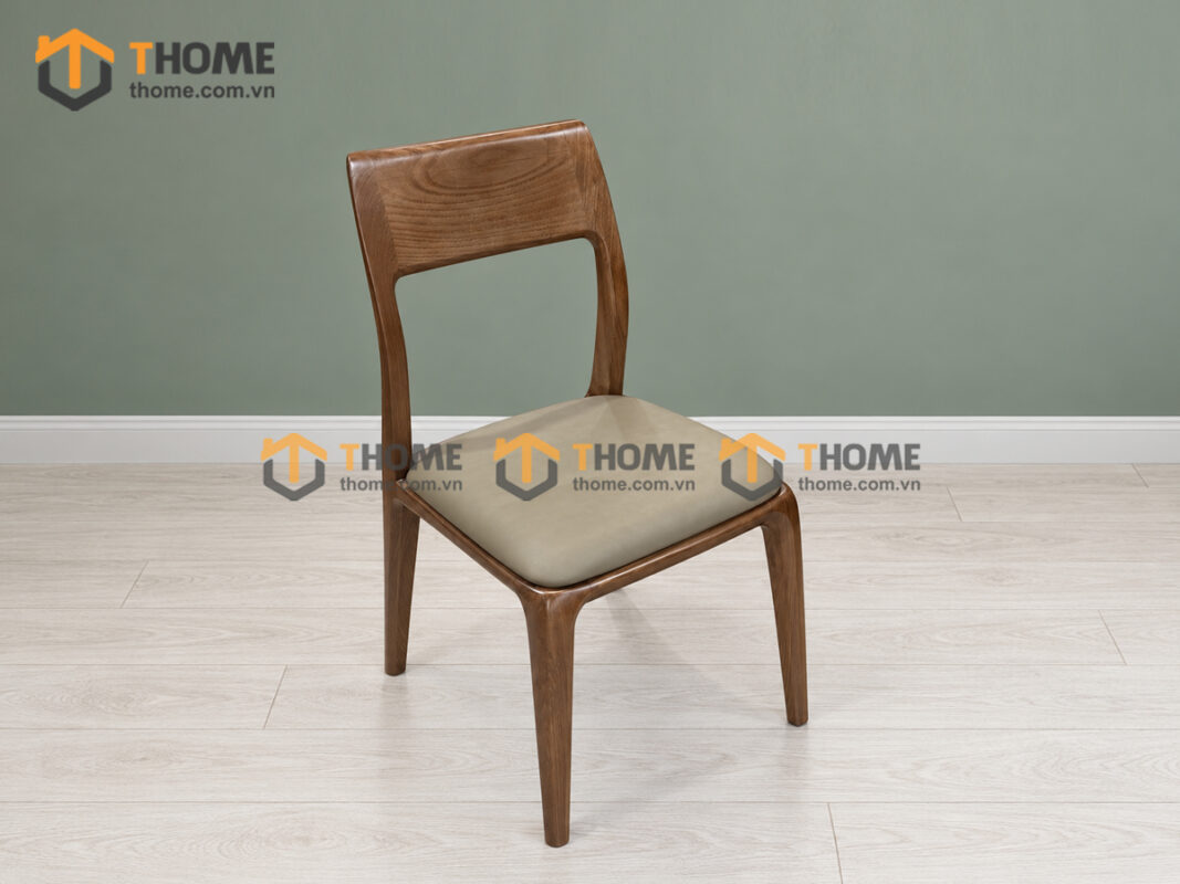 Ghế Ăn Gỗ Sồi Tự Nhiên Mặt Nệm 1 Lá Chân Bo GHEMN-53SN