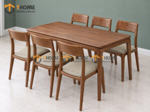 Bộ Bàn Ăn Chân Bo Tròn 6 Ghế Gỗ Sồi Tự Nhiên BBA6-79SN