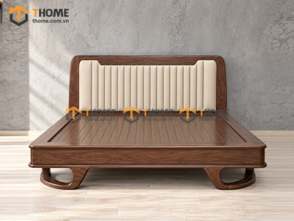 Giường Ngủ 100% Gỗ Sồi Tự Nhiên Đầu Nệm Chân Chéo Cong GNĐN-20SN