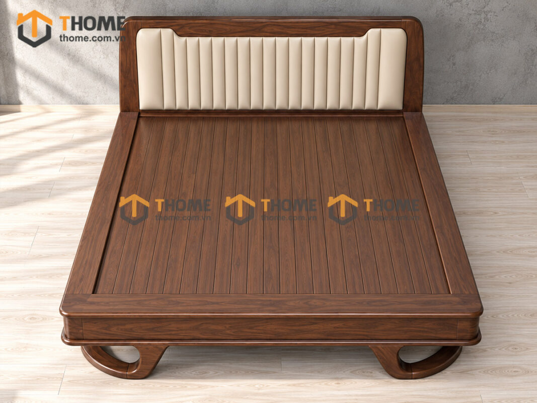 Giường Ngủ 100% Gỗ Sồi Tự Nhiên Đầu Nệm Chân Chéo Cong GNĐN-20SN