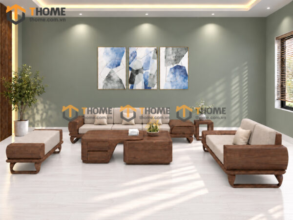 Sofa Gỗ Sồi Tự Nhiên YeTi 5 Món Màu Óc Chó SFĐ-44SN