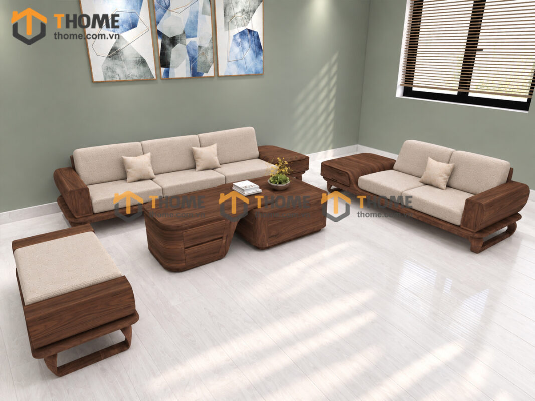 Sofa Gỗ Sồi Tự Nhiên YeTi 5 Món Màu Óc Chó SFĐ-44SN