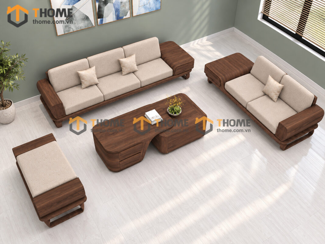 Sofa Gỗ Sồi Tự Nhiên YeTi 5 Món Màu Óc Chó SFĐ-44SN