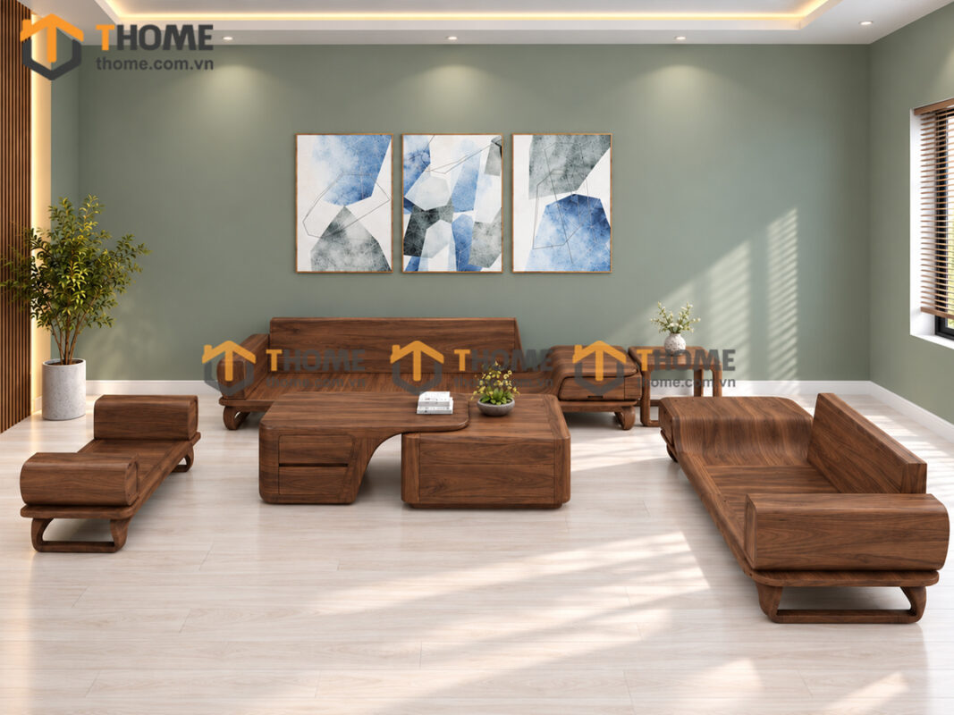 Sofa Gỗ Sồi Tự Nhiên YeTi 5 Món Màu Óc Chó SFĐ-44SN
