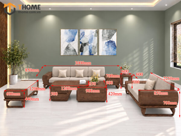 Sofa Gỗ Sồi Tự Nhiên YeTi 5 Món Màu Óc Chó SFĐ-44SN