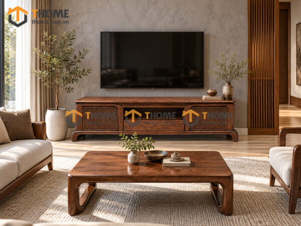 Tủ Tivi Gỗ Sồi Tự Nhiên 2 Cánh Sọc Cong TTV-34SN